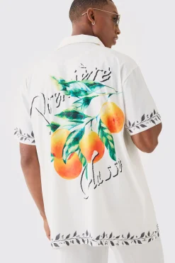 Short Sleeve Oversized Back Print Satin Shirt | BoohooMAN UK