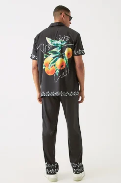 Short Sleeve Oversized Back Print Satin Set | BoohooMAN UK