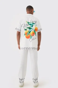 Short Sleeve Oversized Back Print Satin Set | BoohooMAN UK