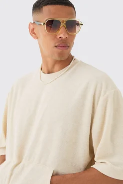 Short Sleeve Oversized Boxy Towelling Sweatshirt | BoohooMAN UK