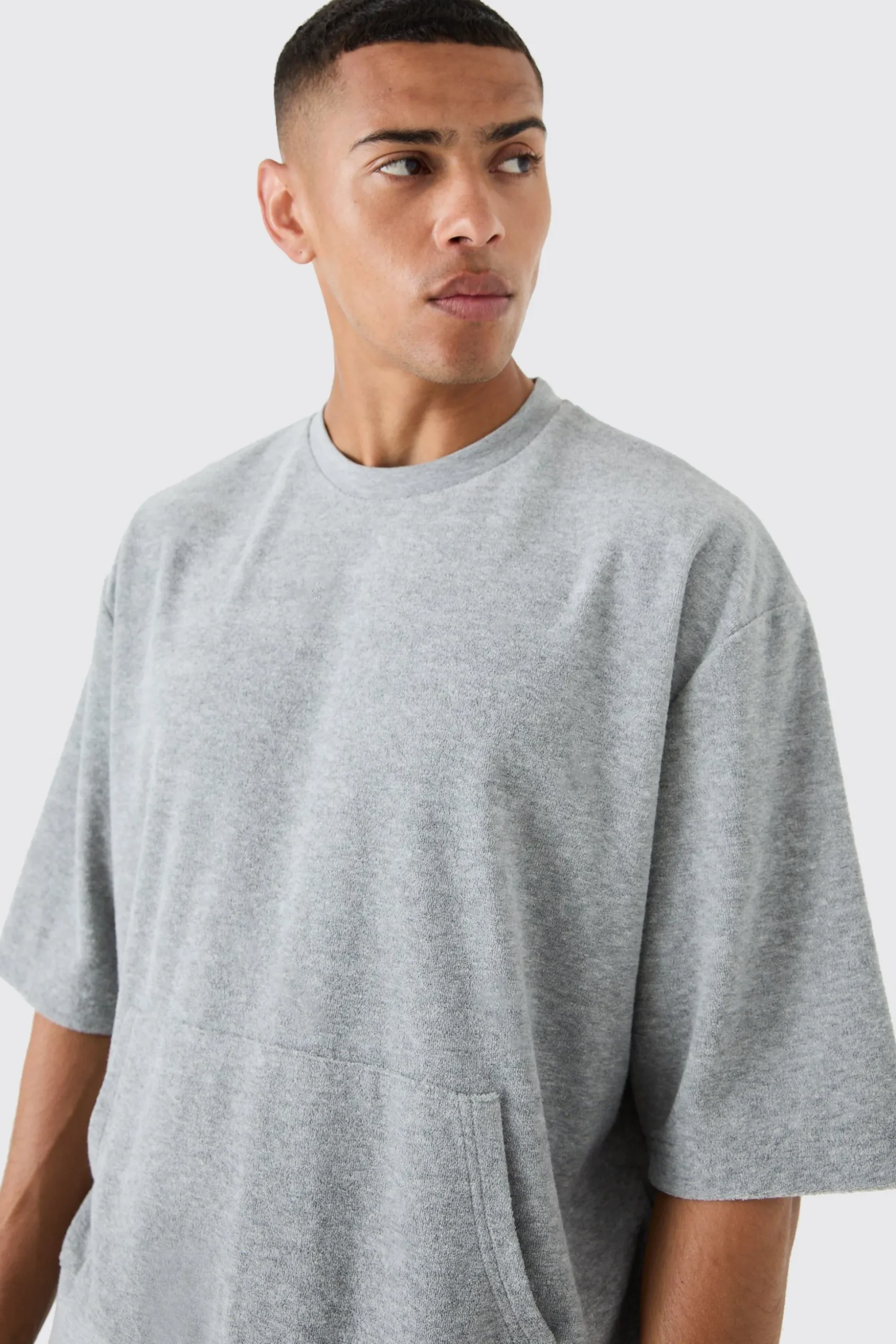 Short Sleeve Oversized Boxy Towelling Sweatshirt | BoohooMAN UK