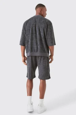 Short Sleeve Oversized Boxy Towelling Sweat Short Tracksuit | BoohooMAN UK