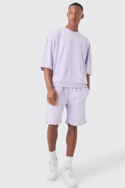 Short Sleeve Oversized Boxy Towelling Sweat Short Tracksuit | BoohooMAN UK