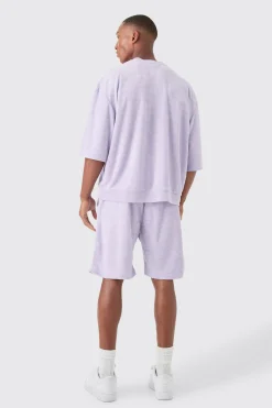 Short Sleeve Oversized Boxy Towelling Sweat Short Tracksuit | BoohooMAN UK