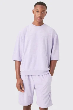 Short Sleeve Oversized Boxy Towelling Sweat Short Tracksuit | BoohooMAN UK