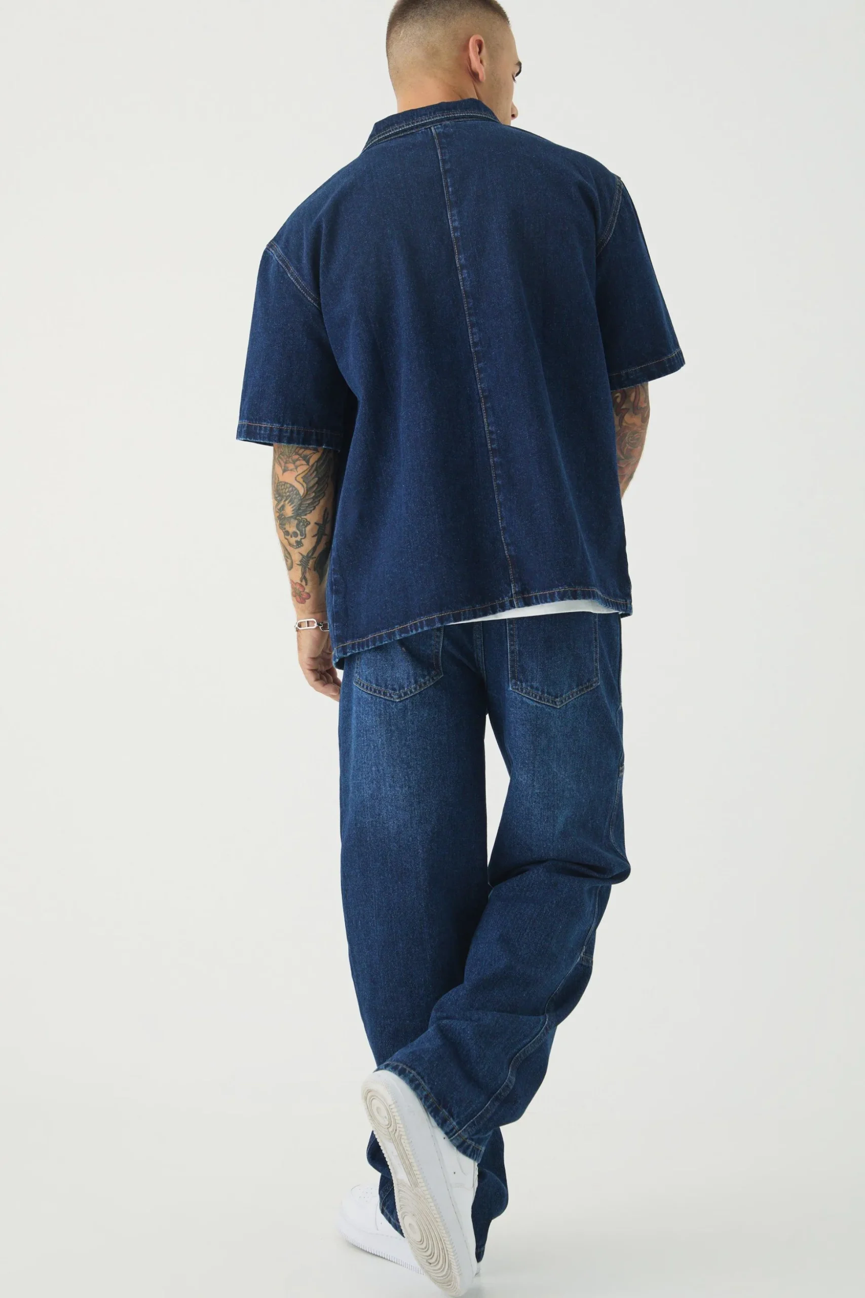 Short Sleeve Oversized Boxy Revere Denim Shirt | BoohooMAN UK