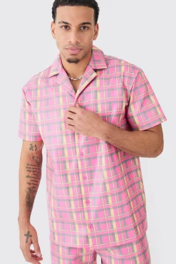 Short Sleeve Oversized Check Pu Shirt | BoohooMAN UK