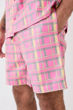 Short Sleeve Oversized Check Pu Shirt Set | BoohooMAN UK