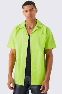 Short Sleeve Oversized Contrast Stitch Pu Shirt | BoohooMAN UK