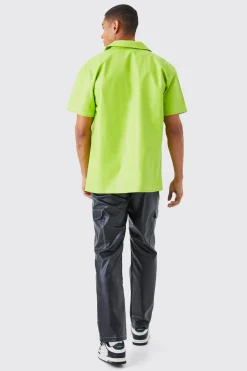 Short Sleeve Oversized Contrast Stitch Pu Shirt | BoohooMAN UK