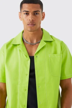 Short Sleeve Oversized Contrast Stitch Pu Shirt | BoohooMAN UK