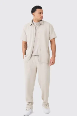Short Sleeve Oversized Diamond Stretch Shirt & Trouser | BoohooMAN UK