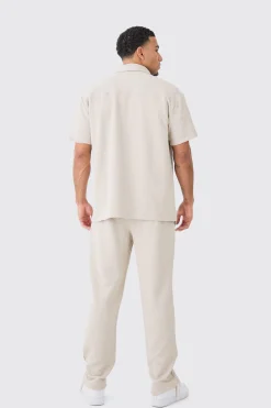 Short Sleeve Oversized Diamond Stretch Shirt & Trouser | BoohooMAN UK