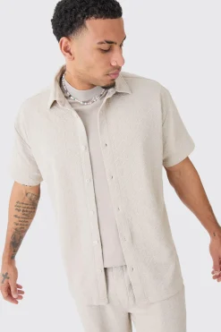 Short Sleeve Oversized Diamond Stretch Shirt & Trouser | BoohooMAN UK