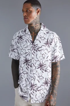 Short Sleeve Oversized Floral Viscose Shirt | BoohooMAN UK