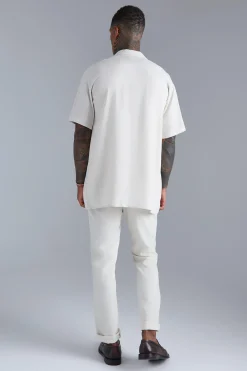 Short Sleeve Oversized Linen Revere Shirt | BoohooMAN UK