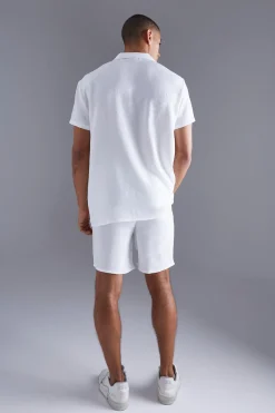 Short Sleeve Oversized Linen Revere Shirt And Short | BoohooMAN UK
