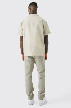 Short Sleeve Oversized Linen Look Revere Shirt | BoohooMAN UK