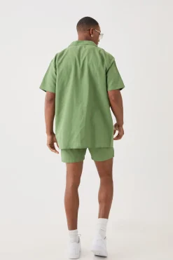 Short Sleeve Oversized Linen Shirt & Short Set | BoohooMAN UK