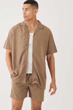 Short Sleeve Oversized Linen Shirt & Short Set | BoohooMAN UK