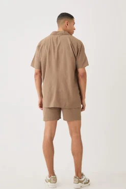 Short Sleeve Oversized Linen Shirt & Short Set | BoohooMAN UK