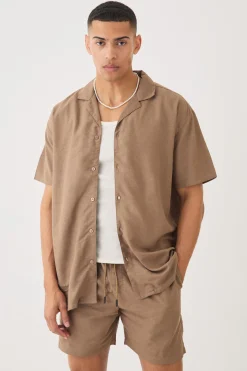 Short Sleeve Oversized Linen Shirt & Short Set | BoohooMAN UK