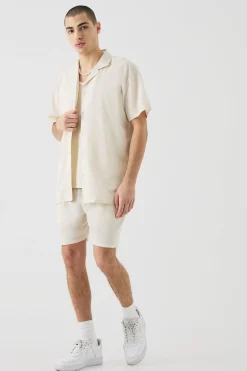 Short Sleeve Oversized Linen Shirt & Short | BoohooMAN UK