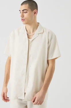 Short Sleeve Oversized Linen Shirt & Short | BoohooMAN UK