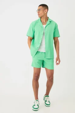 Short Sleeve Oversized Lightweight Pleat Shirt & Short Set | BoohooMAN UK