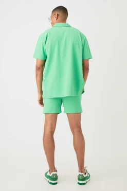 Short Sleeve Oversized Lightweight Pleat Shirt & Short Set | BoohooMAN UK