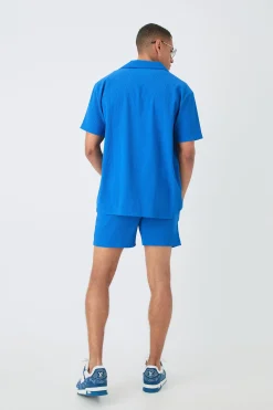 Short Sleeve Oversized Lightweight Pleat Shirt & Short Set | BoohooMAN UK