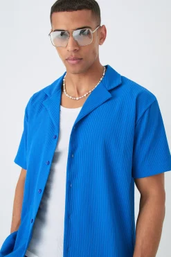 Short Sleeve Oversized Lightweight Pleat Shirt & Short Set | BoohooMAN UK