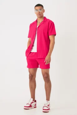 Short Sleeve Oversized Lightweight Pleat Shirt & Short Set | BoohooMAN UK