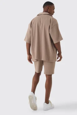 Short Sleeve Oversized Pleated Shirt & Short Set | BoohooMAN UK
