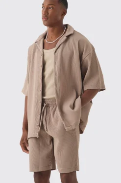 Short Sleeve Oversized Pleated Shirt & Short Set | BoohooMAN UK
