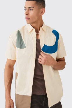 Short Sleeve Oversized Poplin Shapes Applique Shirt | BoohooMAN UK