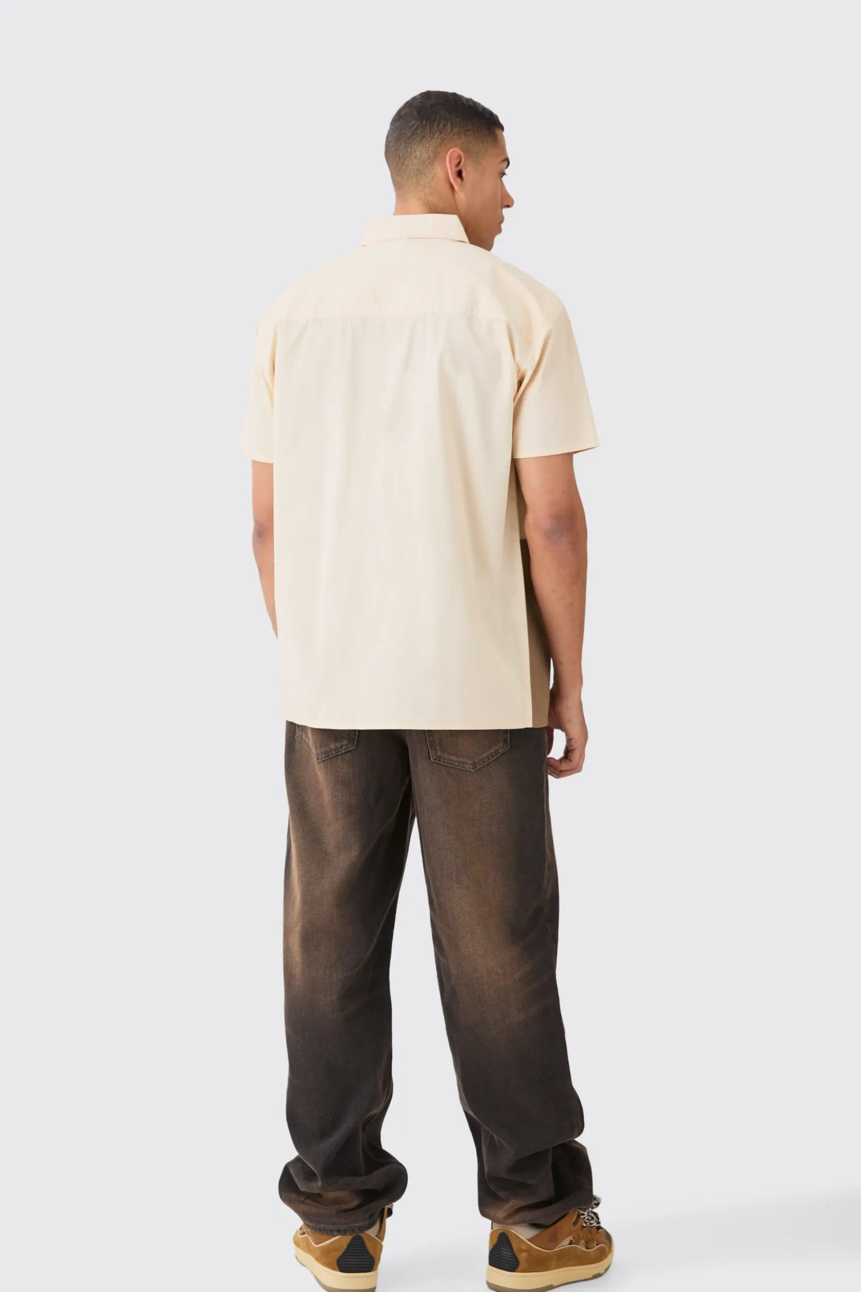 Short Sleeve Oversized Poplin Shapes Applique Shirt | BoohooMAN UK