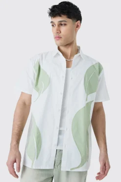 Short Sleeve Oversized Poplin Leaf Applique Shirt | BoohooMAN UK