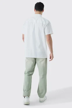 Short Sleeve Oversized Poplin Leaf Applique Shirt | BoohooMAN UK