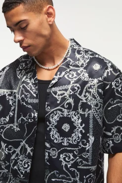 Short Sleeve Oversized Printed Revere Shirt | BoohooMAN UK