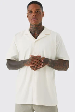 Short Sleeve Oversized Revere Jersey Shirt | BoohooMAN UK