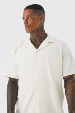 Short Sleeve Oversized Revere Jersey Shirt | BoohooMAN UK