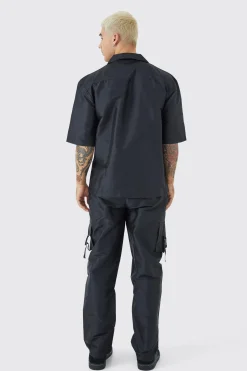 Short Sleeve Oversized Revere Utility Shirt & Cargo Trouser Set | BoohooMAN UK