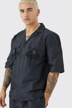 Short Sleeve Oversized Revere Utility Shirt & Cargo Trouser Set | BoohooMAN UK
