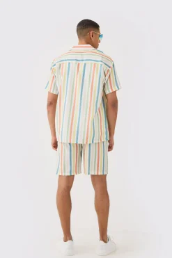 Short Sleeve Oversized Revere Stripe Shirt | BoohooMAN UK