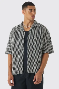 Short Sleeve Oversized Revere Shirt | BoohooMAN UK