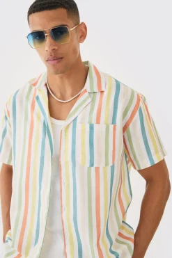 Short Sleeve Oversized Revere Stripe Set | BoohooMAN UK