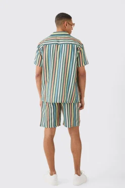 Short Sleeve Oversized Revere Stripe Set | BoohooMAN UK