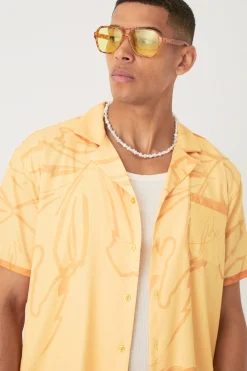 Short Sleeve Oversized Satin Tonal Palm Shirt & Short | BoohooMAN UK