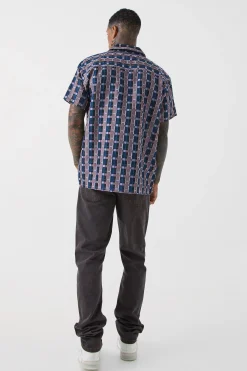 Short Sleeve Oversized Sheer Velour Check Shirt | BoohooMAN UK